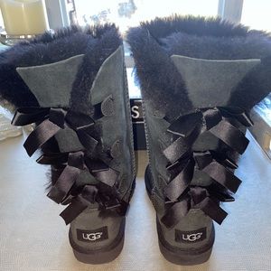 UGG Kids Black Bailey Bow II Tall Boots